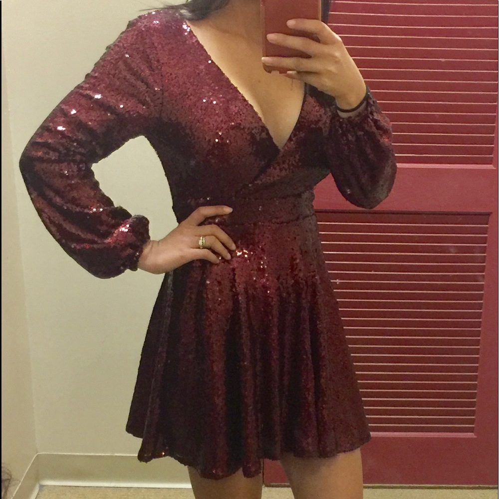 Red Sequin Long Sleeve Dress Gianni Bini